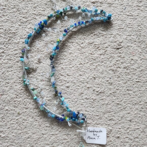 Sun catcher, handmade with crystals, wired on metal frame. 8.5x3in. - Picture 1 of 3